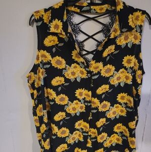 Floral Sleeveless Top - Black and Yellow